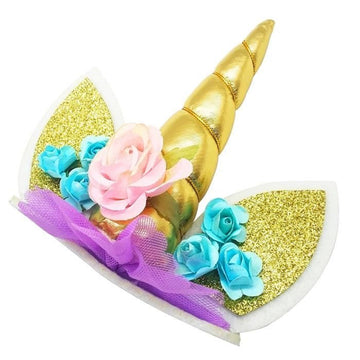 TD® Décoration de Gâteau Corne de Licorne/ Accessoire Anniversaire en Tissu Or pour Fête d'anniversaire Enfant